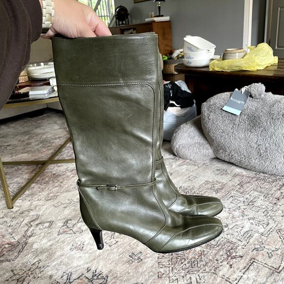 Bally "Tigas" Tall Green Leather Designer Italian Heeled Boots EU39 / US8.5 EUC - Picture 4 of 12